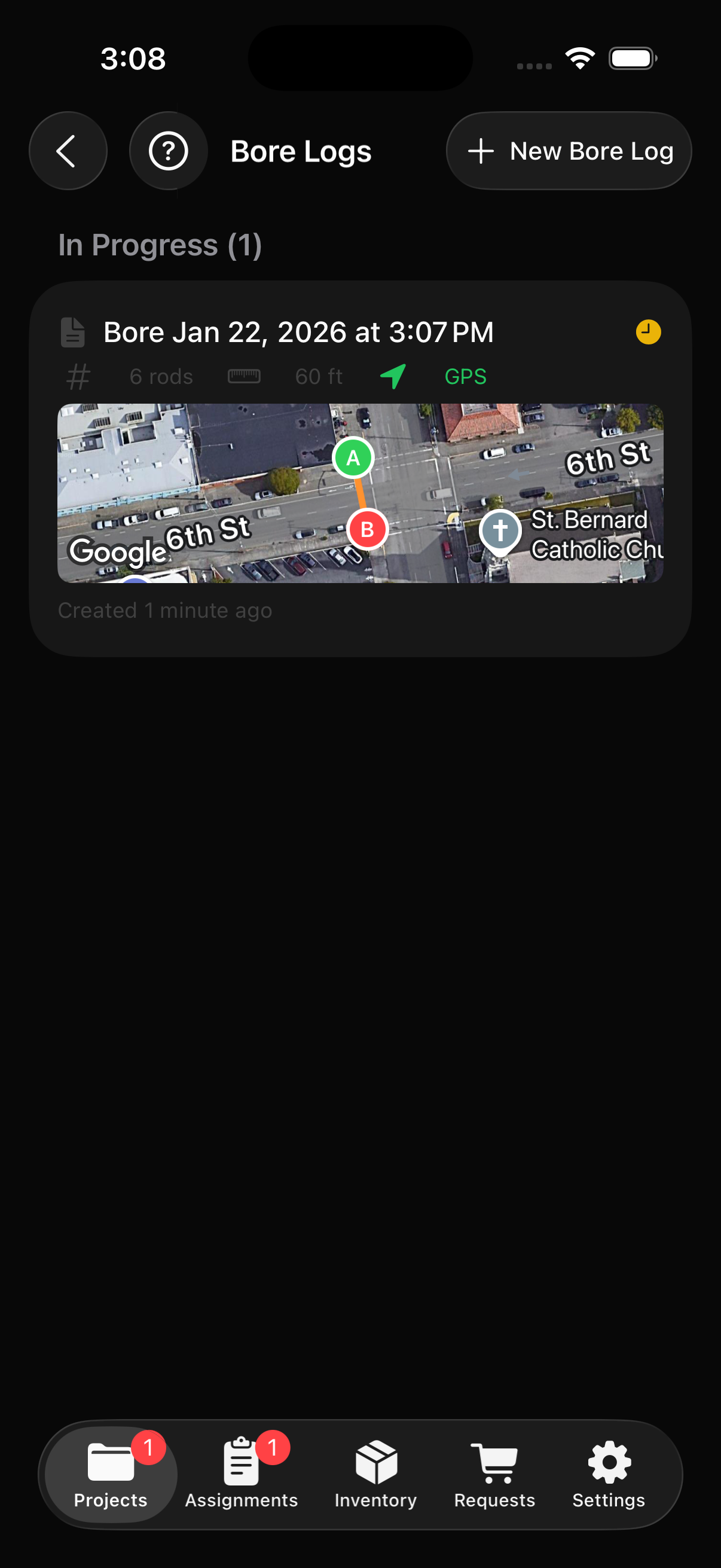 Bore logs with GPS map